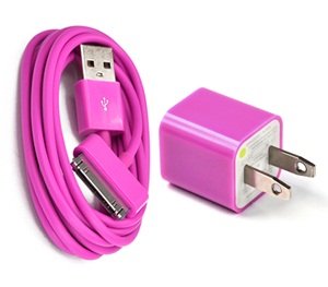 iPhone 4S 4 2-in-1 HouSe Power Charger (Hot Pink)